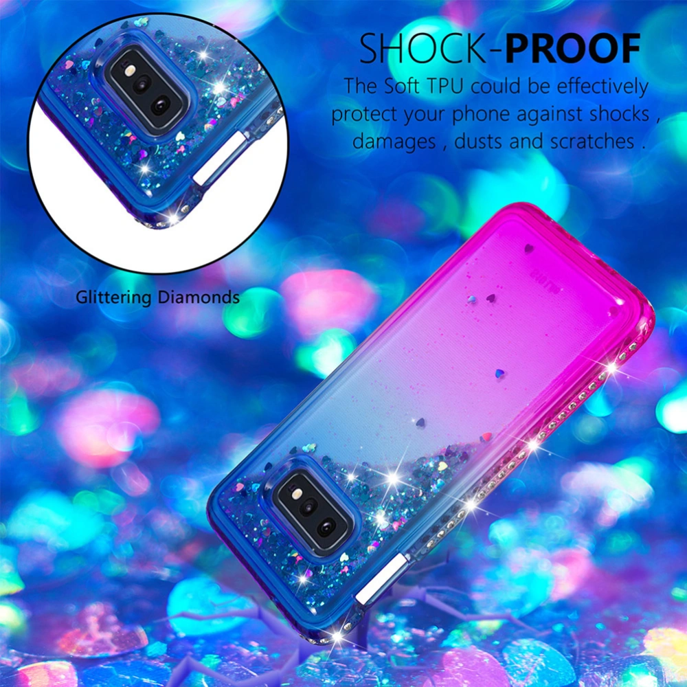 Phone Case Rhinestone Decorated Color Gradient Glittering Sand Drifting TPU PC Full-covered Mobile Cover Phone Shell for Galaxy S10E(S10 Lite)(Blue and Purple)