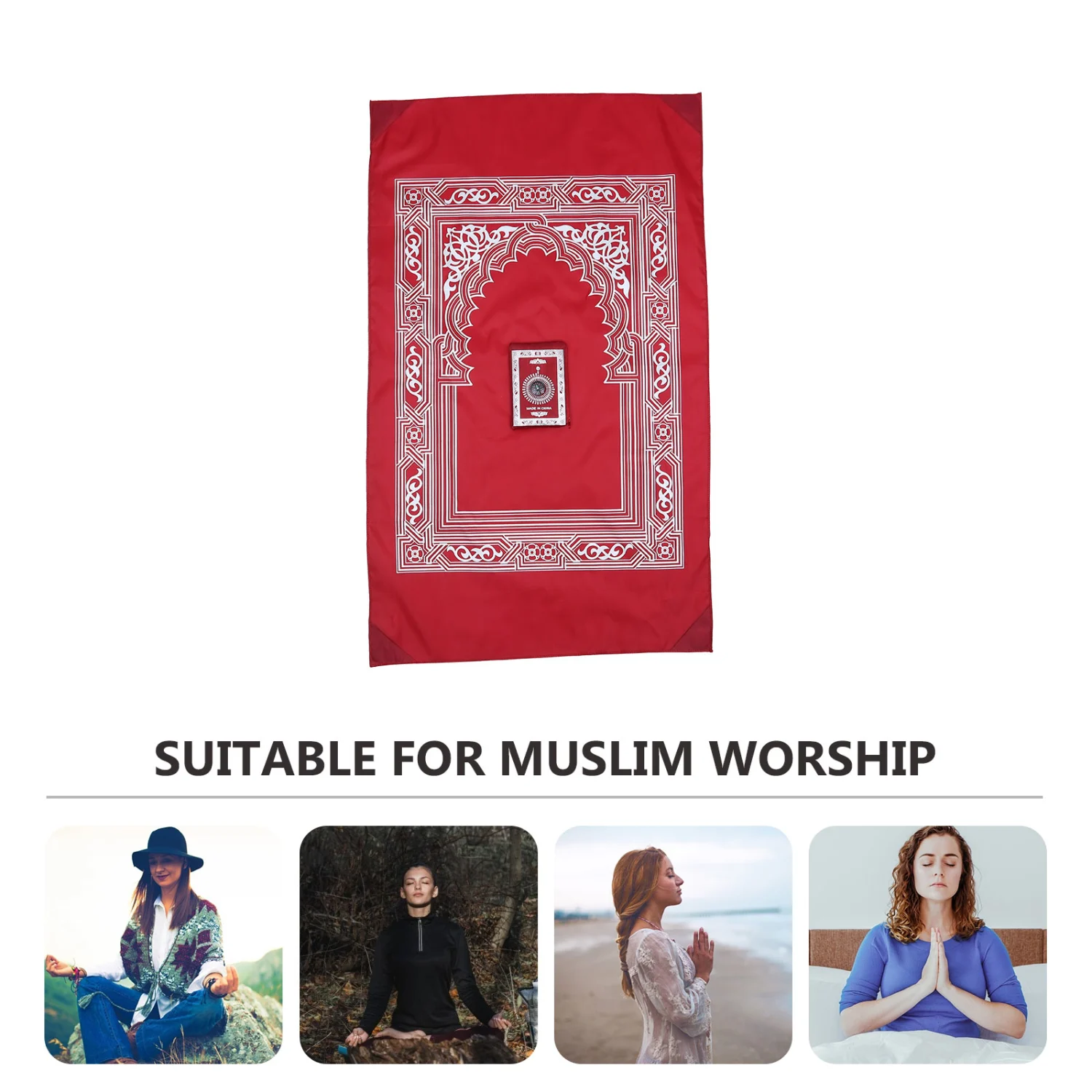 2Pcs Islamic Muslim Rug Travel Prayer Mat with Compass and Carrying Storage Bag