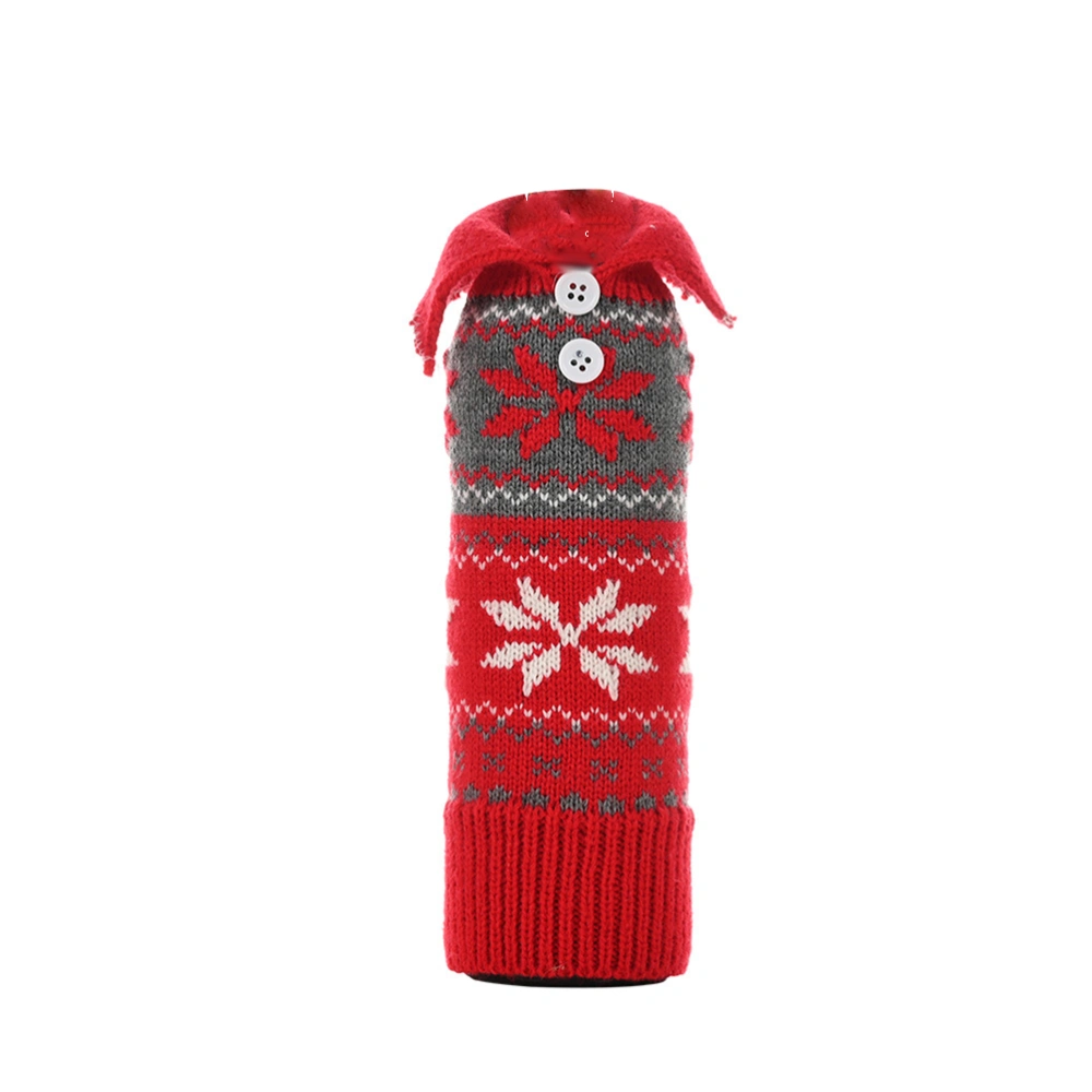 Christmas Bottle Cover Xmas Button Knitting Bottle Pouch Large Snowflake Pattern Red Wine Bottle Cover Xmas Party Ornament Home Decor Accessory