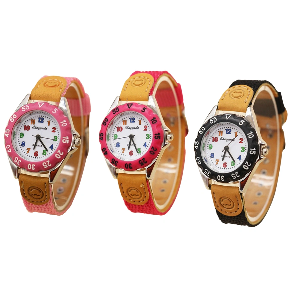 Boys Girls Quartz Watch Kids Children's Fabric Strap Student Time Clock Wristwatch (Black)
