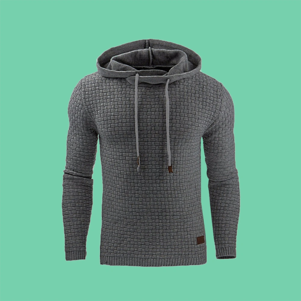 Men Funnel Neck Collar Casual Tunic Long Sleeve Hoodie Pullover Sweatshirt for Autumn Winter Size L (Dark Grey)