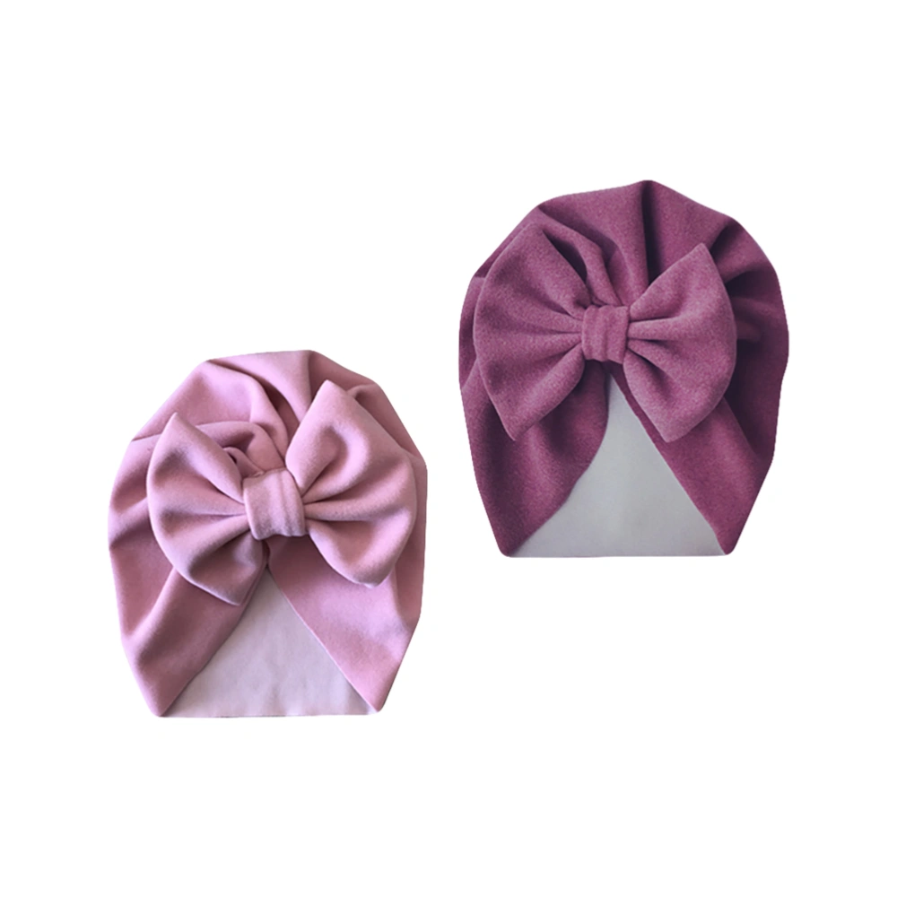 2pcs Warm Baby Hats Infant Lovely Bowknot Hats Baby Bonnet Beanie Turban