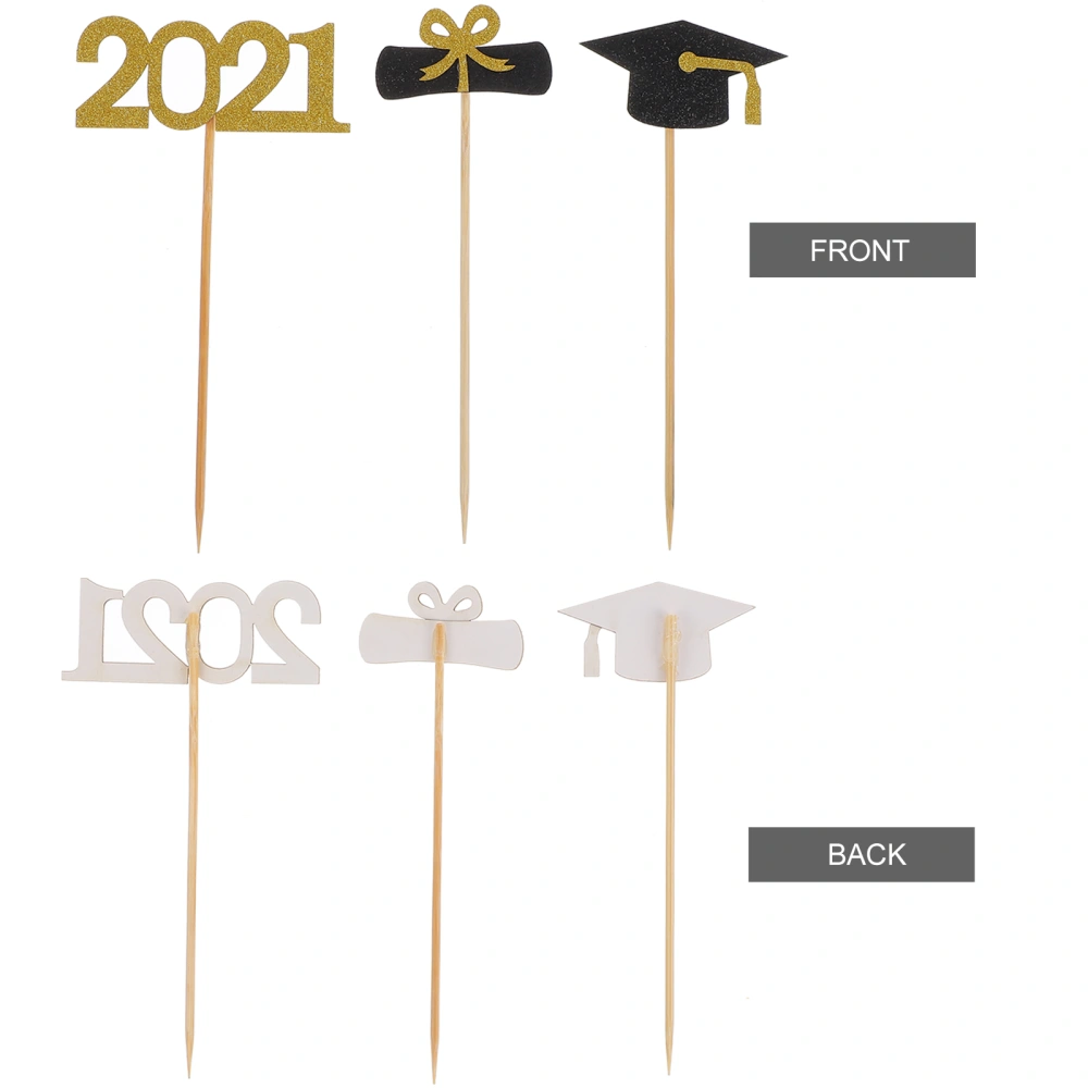 24pcs 2021 Graduation Party Trencher Cake Toppers Paper Cake Toppers