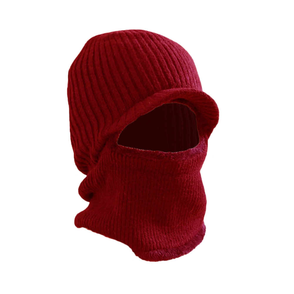 Winter Warm Mask Hat Windproof Knitted Hat Visor Beanie Neck Warmer Hat for Men Women (Red)