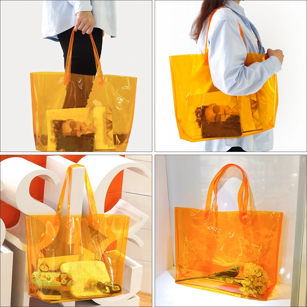 1Pc Transparent PVC Shopping Bag Fashionable Bag Large Capacity Women Handbag