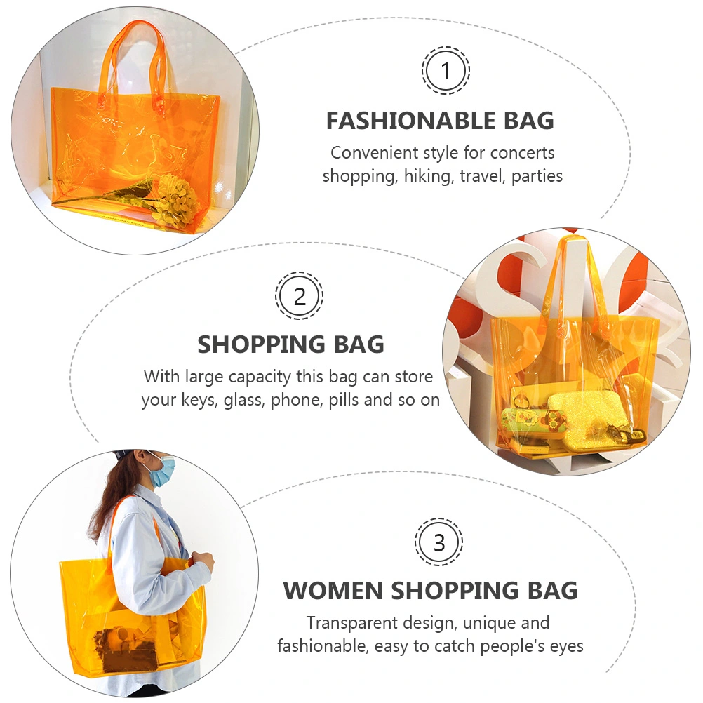 1Pc Transparent PVC Shopping Bag Fashionable Bag Large Capacity Women Handbag