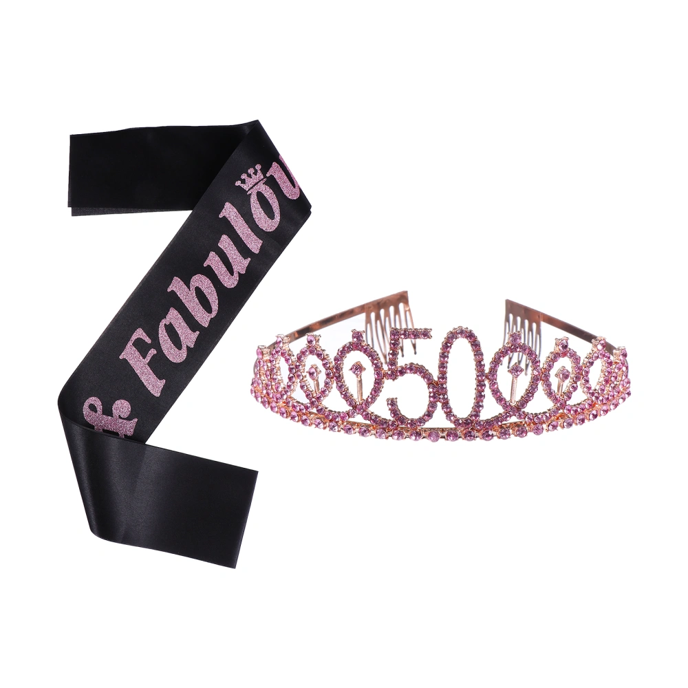 2pcs 50 Years Old Birthday Party Decorative Shoulder Strap Crown Party Props