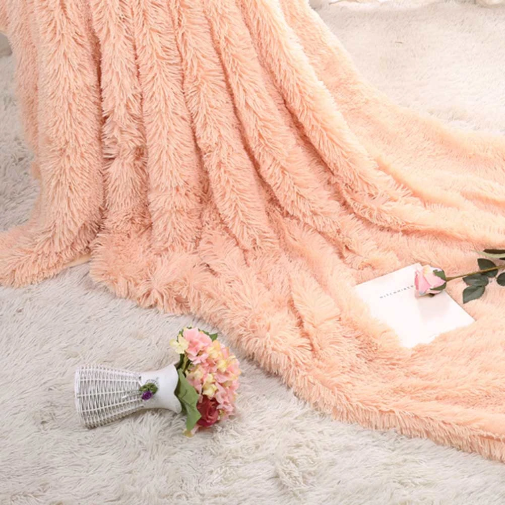 Plush Throw Blanket Ultrasoft Fleece Blanket Warm Bed Blanket in Solid Color 160x130cm(Coral)
