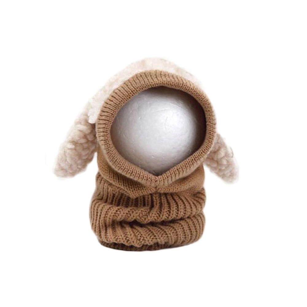 Winter Baby Kids Girls Boys Dog Design Modeling Keep Warm Knitted Woolen Coif Hood Scarf Caps Hats (Khaki)