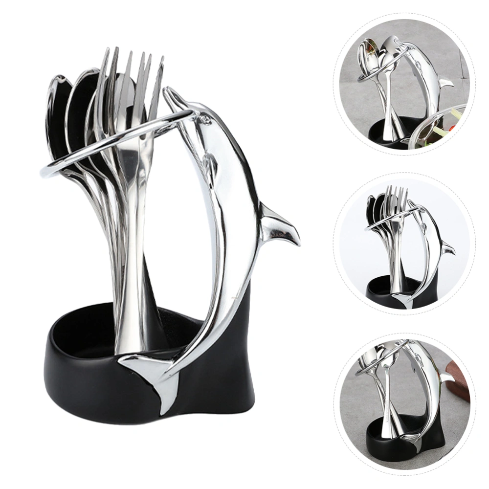 1 Set of Creative Dolphin Design Flatware Holder Portable Fork Spoon for Kitchen