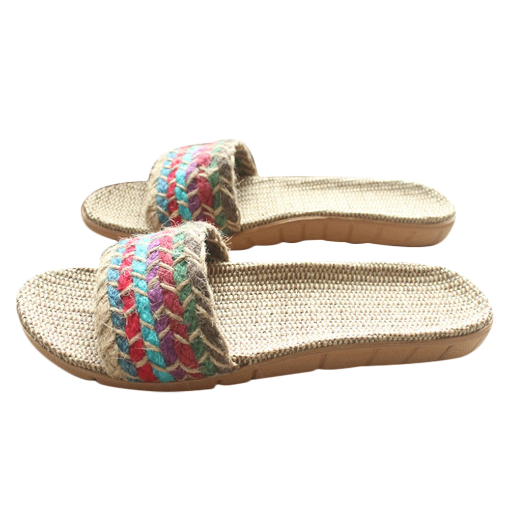 Bohemian Style Slippers Indoor Floor Shoes Vintage Summer Shoes Non-slip Slippers Fashion Slippers for Woman Girl Lady (One Linen Strip 39-40 Yards 8US,5.5UK，39EU,9.825Inch)