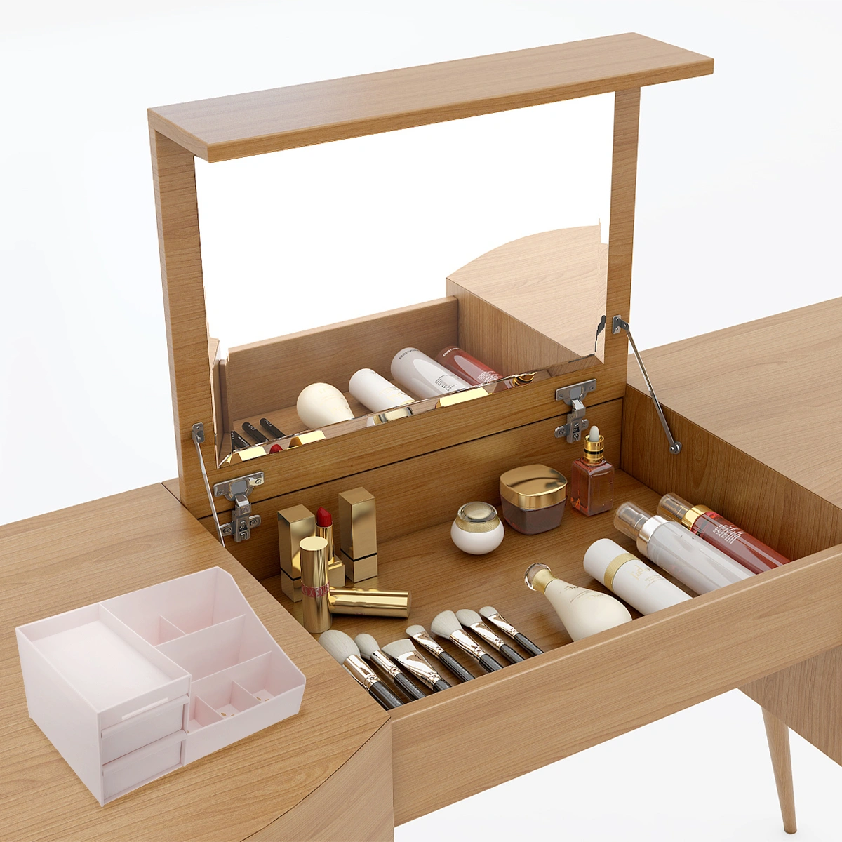 1pc Desktop Plastic Makeup Tool Storage Box Portable Multifunctional Cosmetic Storage Box with Drawer(White)