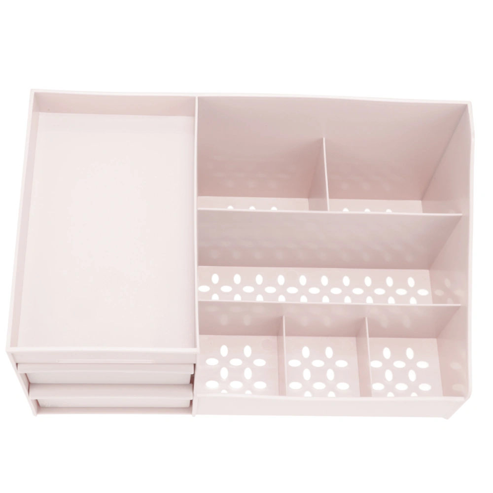 1pc Desktop Plastic Makeup Tool Storage Box Portable Multifunctional Cosmetic Storage Box with Drawer(White)