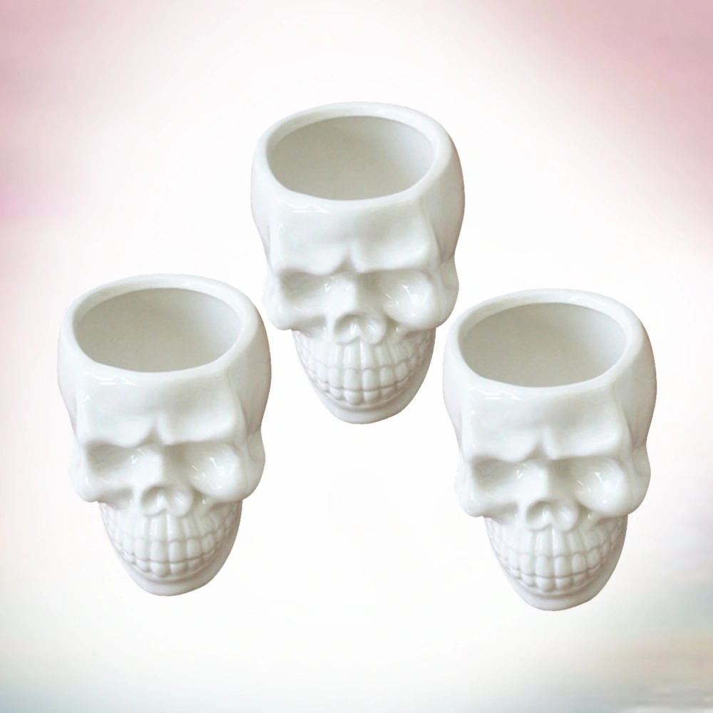 4PCS Ceramic Planter Skull Shaped Flower Succulent Cactus Container Home Office Decoration (White)