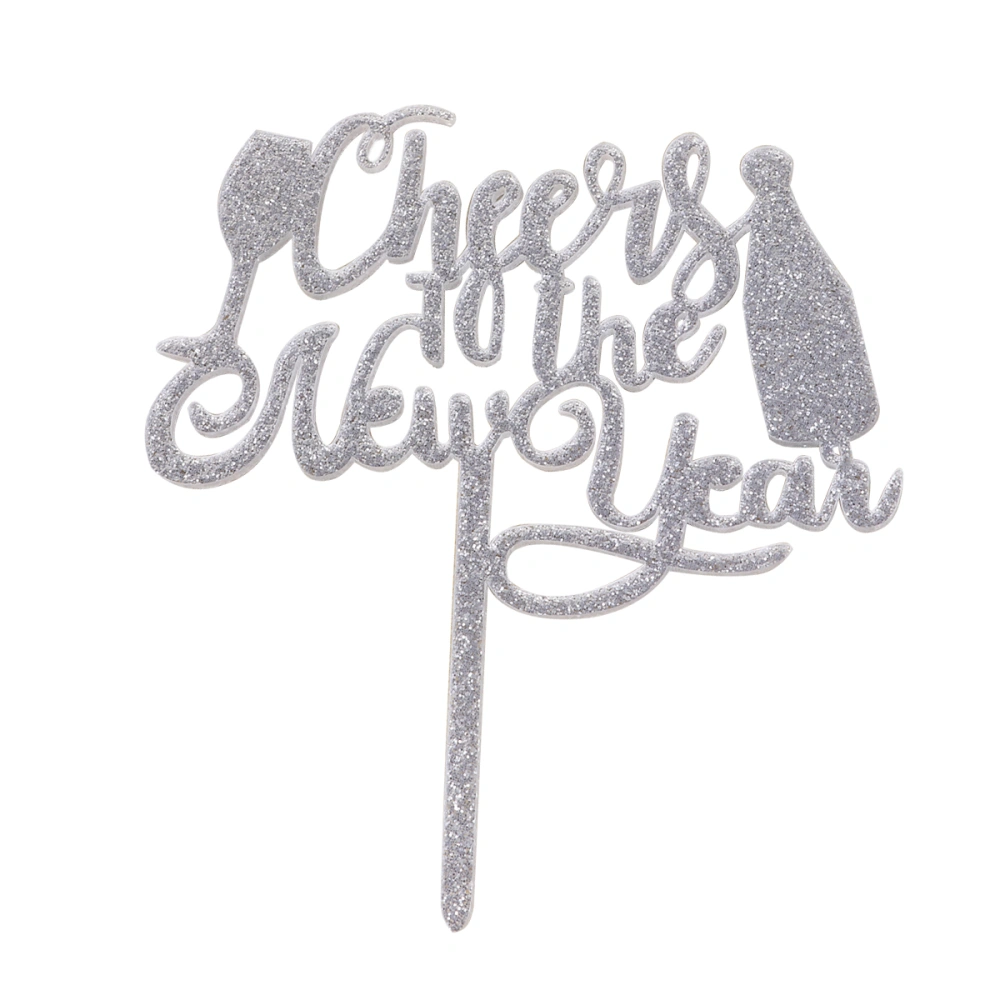 Creative Cake Topper Cheers to the New Years Food Fruit Pick Festive Fashion Cupcake Dessert Topper (Silver)