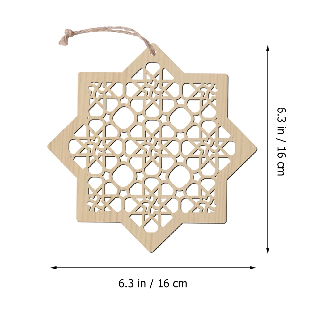 2Pcs Eid Wooden Ornaments Hollow Octagonal Wood Chips Ramadan Wooden Pendants