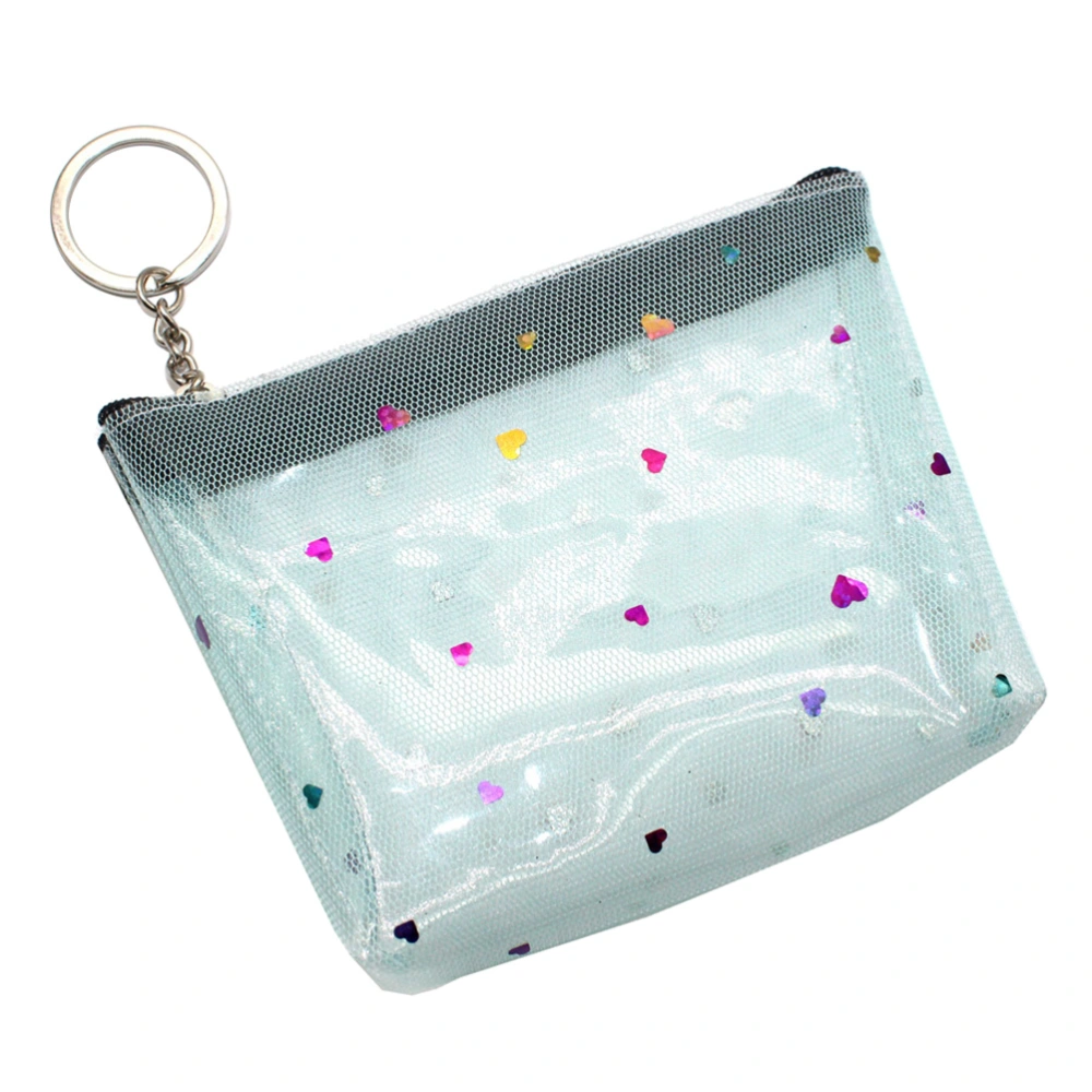 PVC Heart Pattern Coin Bag Fashion Translucent Net Change Purse Creative Money Bag Pocket Purse with Zipper (Light Blue)