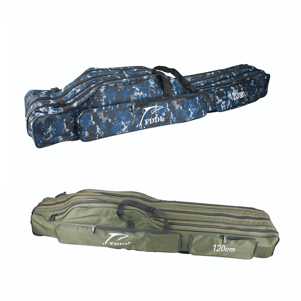 Canvas Foldable Fishing Rod Case Double-layer Blue Fishing Rod Carrier Fishing Pole Reel Tools Travel Case Outdoor Fishing Tackle Gear Storage Bag (Army Green)