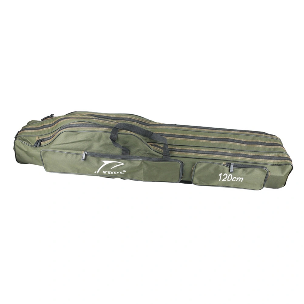 Canvas Foldable Fishing Rod Case Double-layer Blue Fishing Rod Carrier Fishing Pole Reel Tools Travel Case Outdoor Fishing Tackle Gear Storage Bag (Army Green)