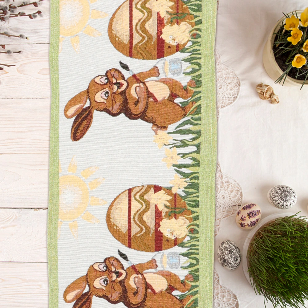 Easter Table Flag Party Decorated Table Egg Rabbit Pattern Design Tablecloth