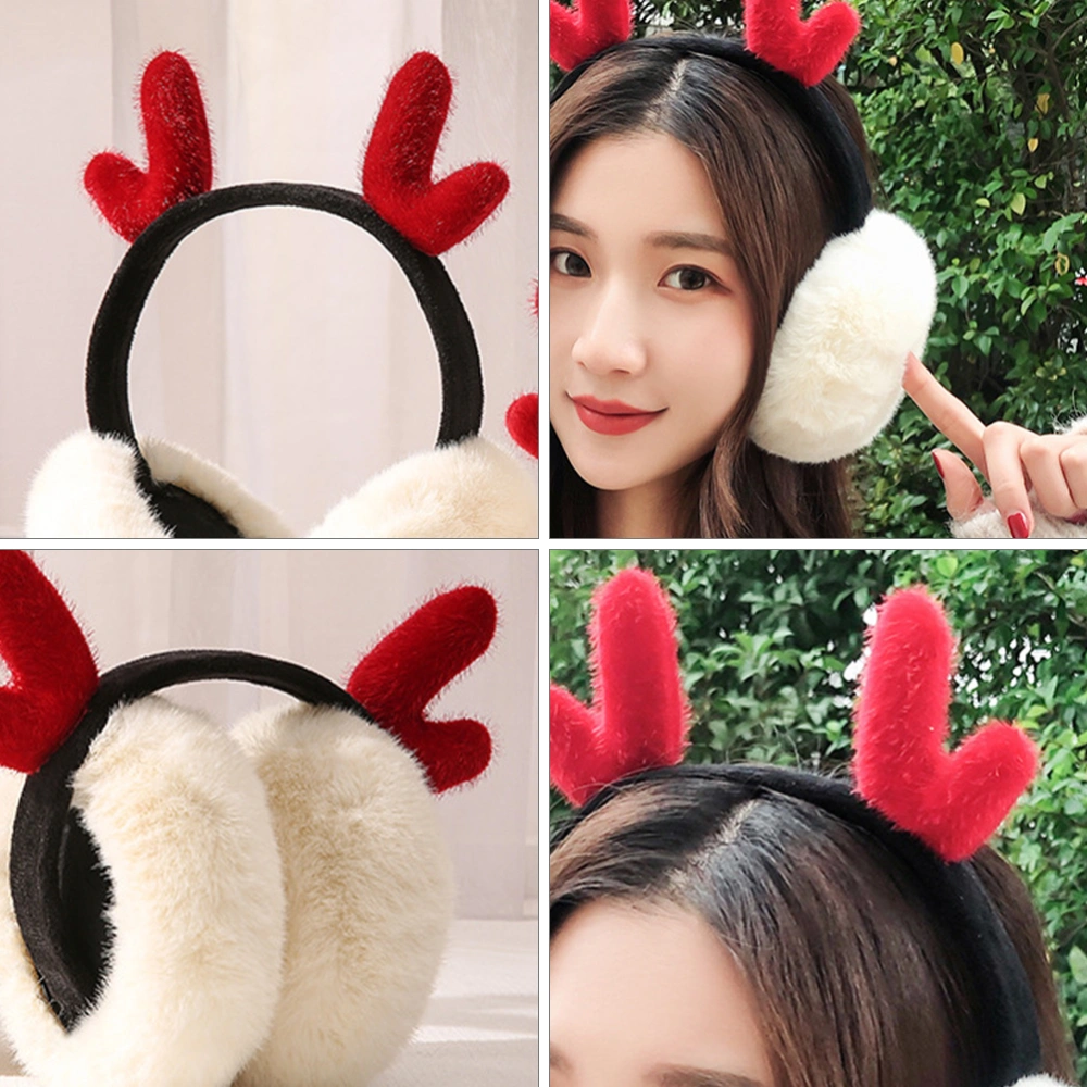 1pc Winter Antler Design Earmuffs Plush Warm Ear Covers Girl Earmuff