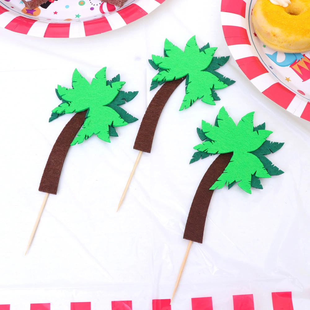 6 Sets of Coconut Tree Cloth Cake Toppers Tropical Style Fruit Picks Cake Decoration Dessert Supplies for Birthday Baby Shower Festival