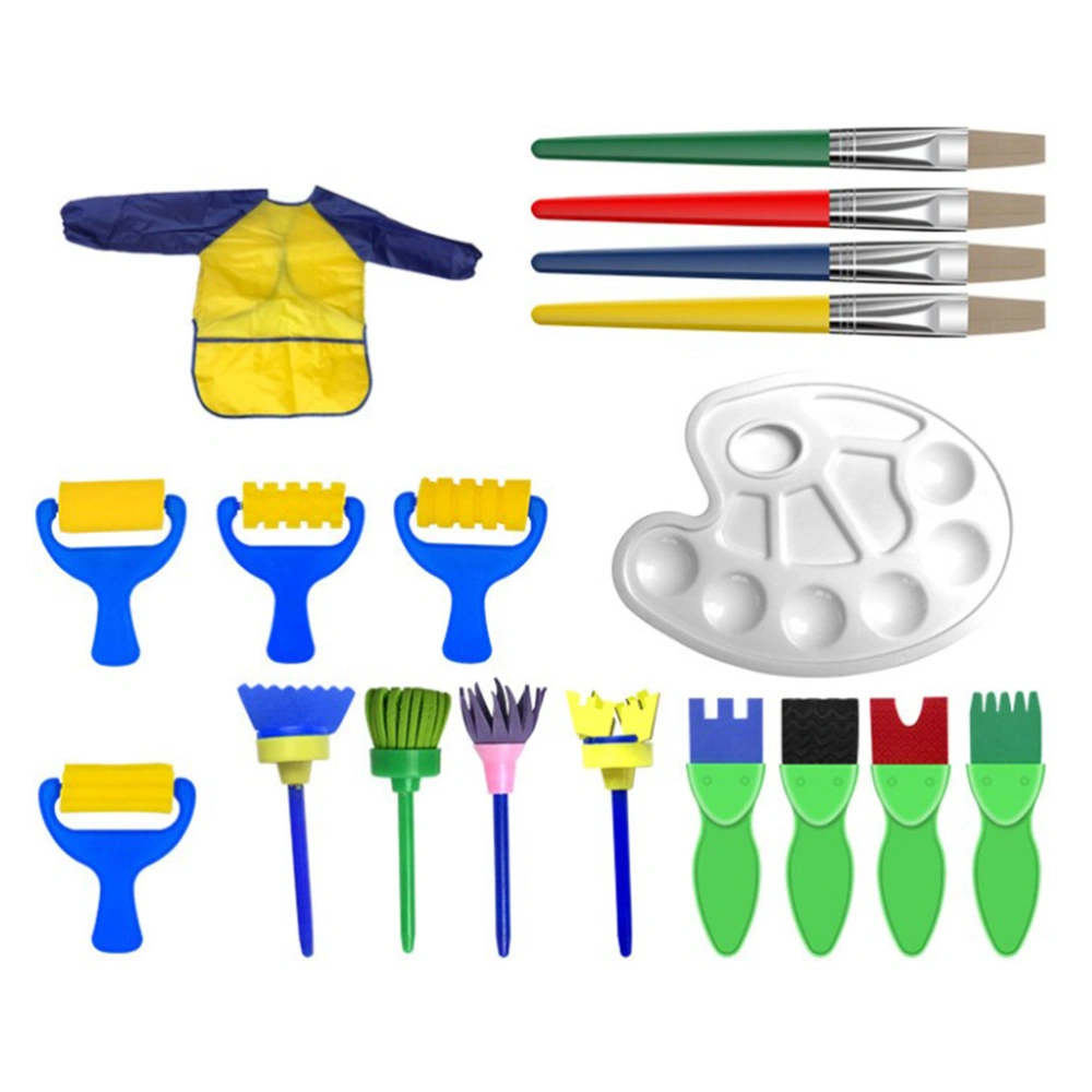 18PCS Kids Painting Brushes Set Children Sponge Drawing Art DIY Tools with and Apron Painting Rollers