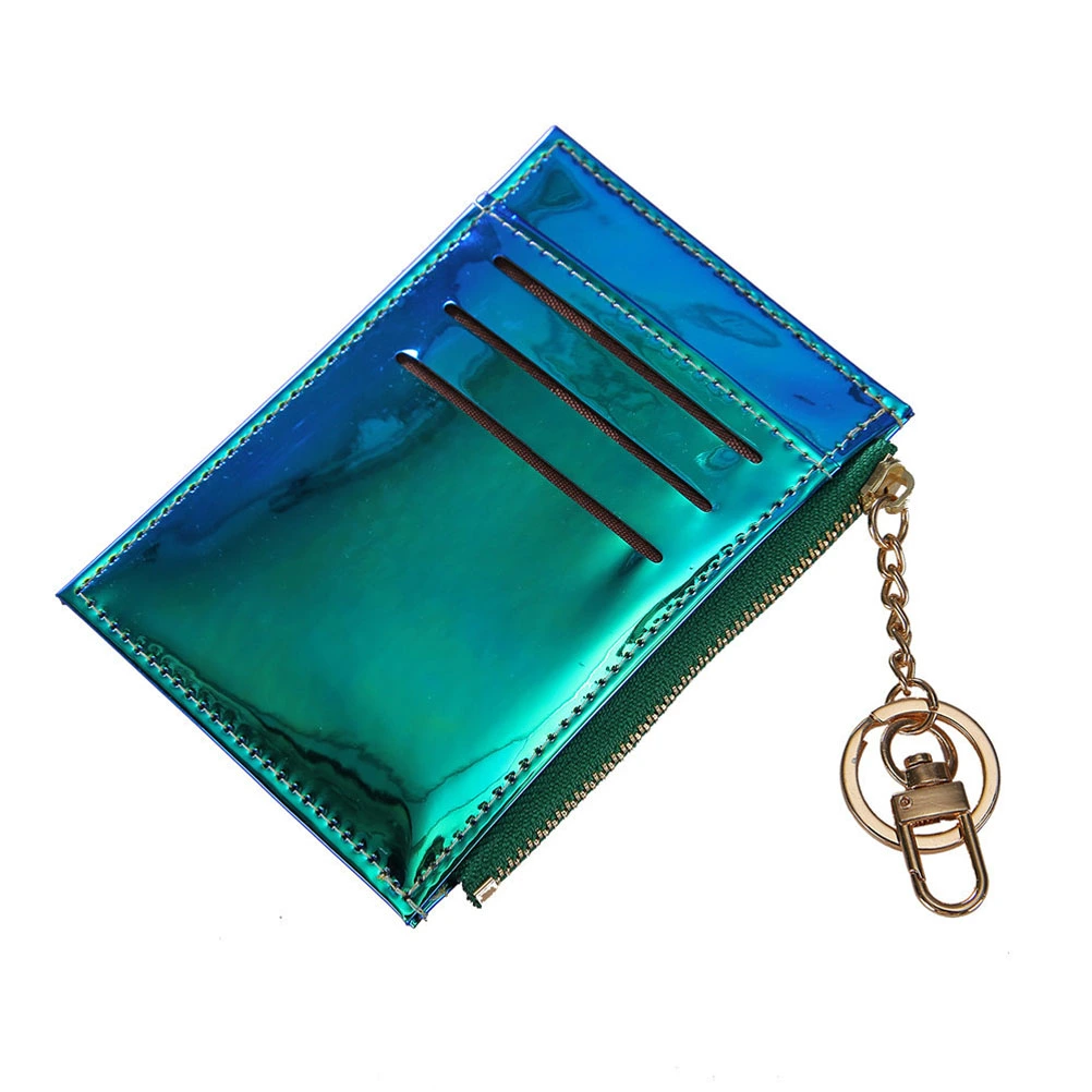 Fashion Shining Mini Wallets Purse Credit Holder Case with Key Ring (Green)