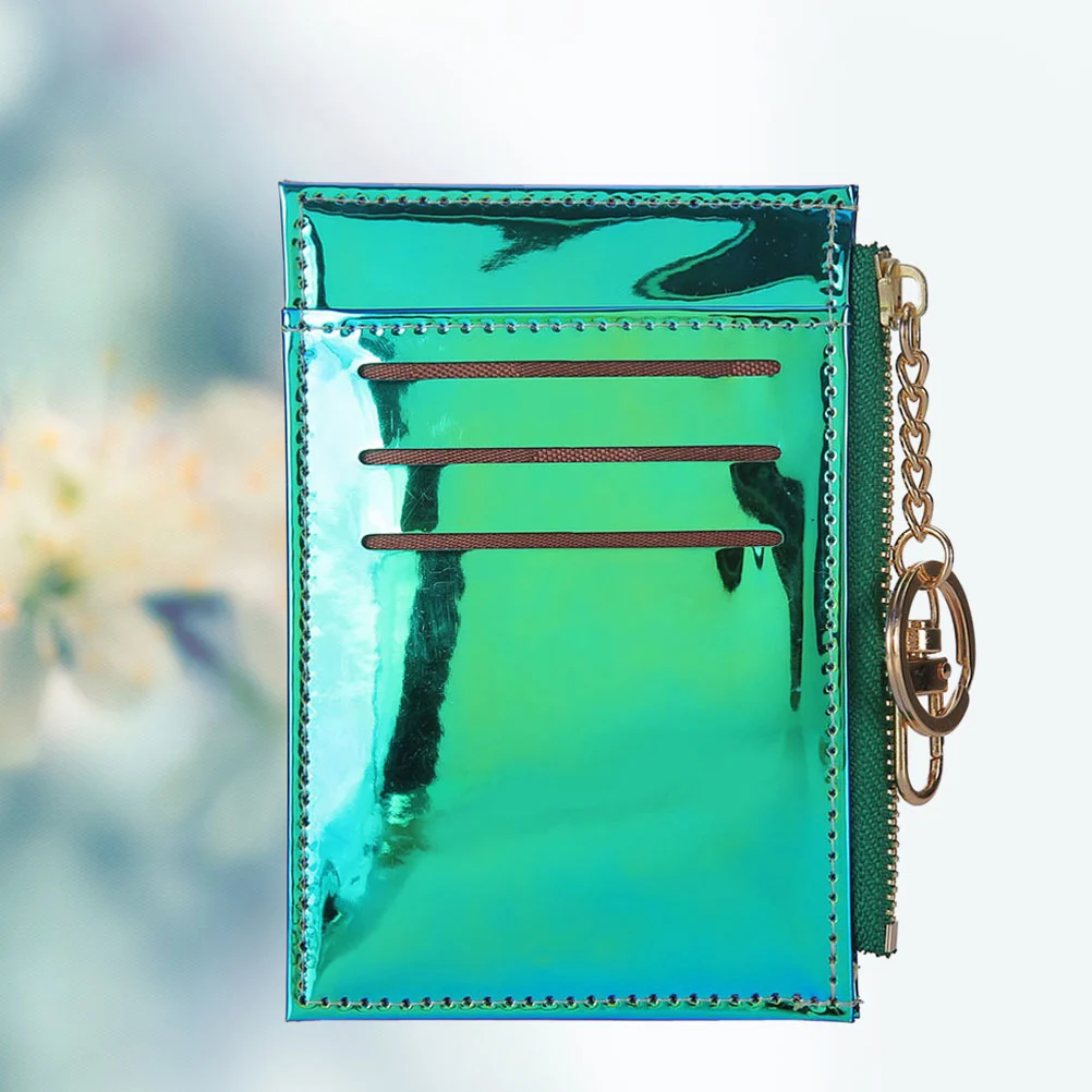Fashion Shining Mini Wallets Purse Credit Holder Case with Key Ring (Green)
