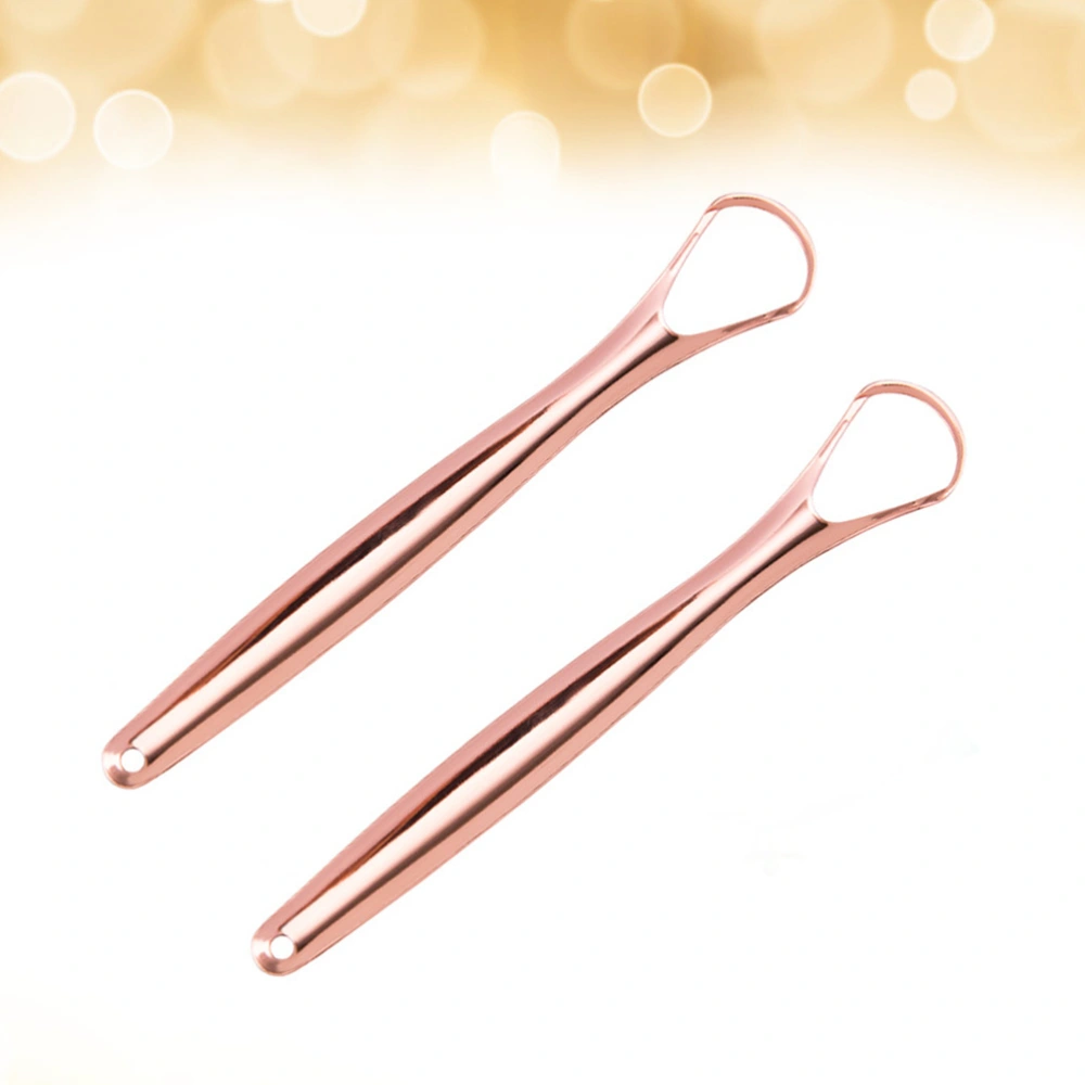 2pcs Women Tongue Scraper Cleaner Stainless Steel Tongue Cleaning Oral Tongue Health Cleaning Tool Reusable Tongue Brush for Adult (Rose Gold with Hole Pattern)