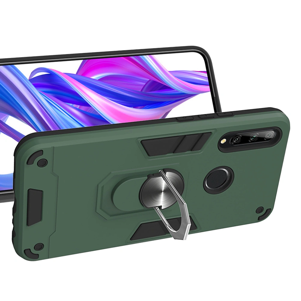 Chariot Style Phone Case Rotating Ring Holder Protective Phone Shell Phone Cover Compatible for Huawei Honor 9X (Dark Green)