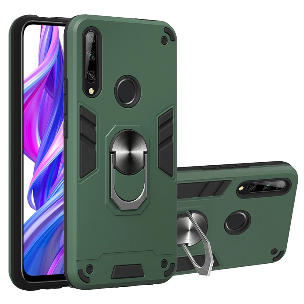 Chariot Style Phone Case Rotating Ring Holder Protective Phone Shell Phone Cover Compatible for Huawei Honor 9X (Dark Green)