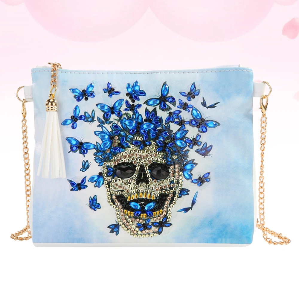 Skull with Pattern DIY Rhinestone Painting Shoulder Pouch Beads Painting Handmade Shoulder Pouch Chain Bag Fashion Durable Handbag Lady Outdoor Tote Bag