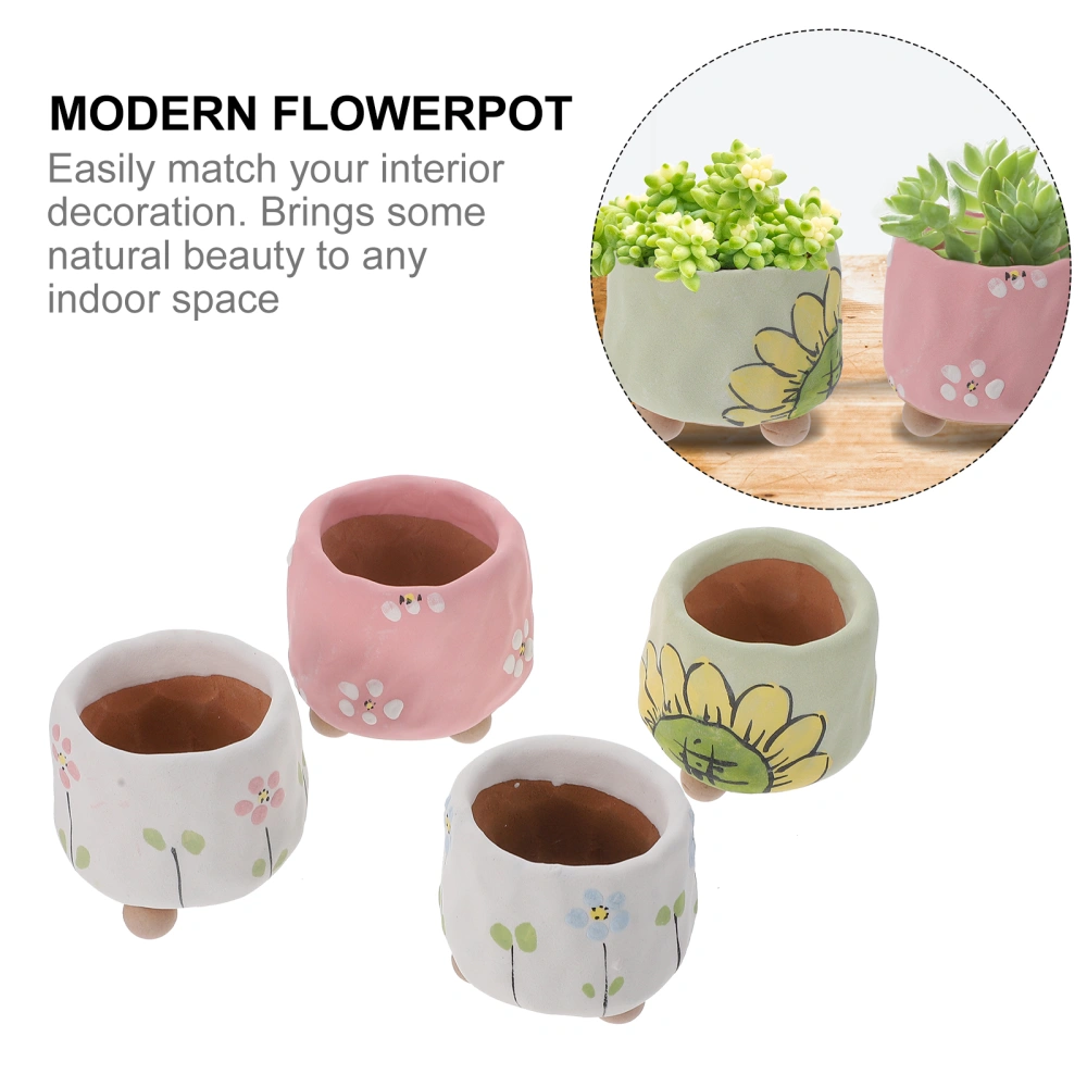 4Pcs Hand Printed Flowerpot Simple Planter Modern Style Household Flowerpot