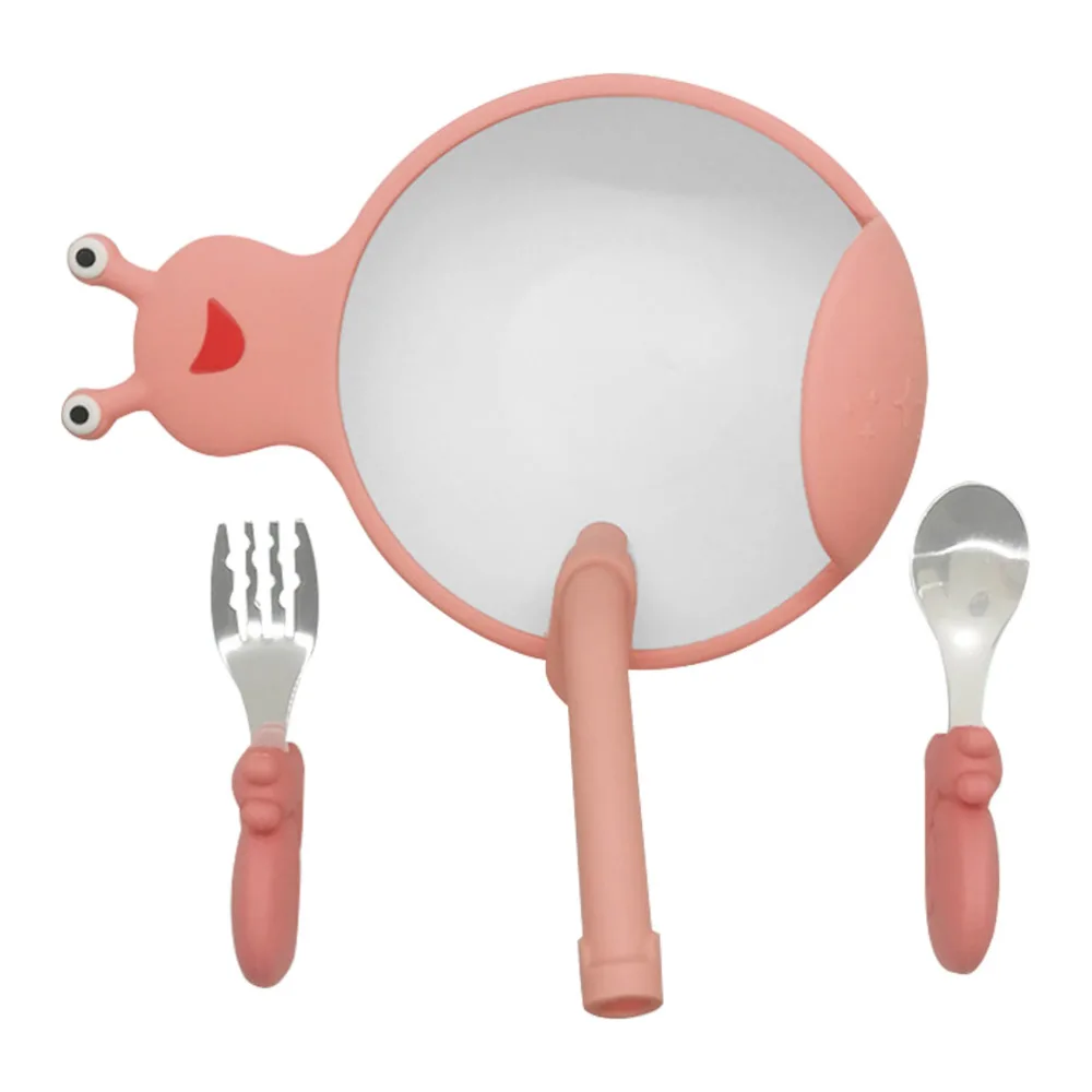 1Set Baby Silicon Plate Kid Eating Training Cutlery The Cartoon Snail Tableware