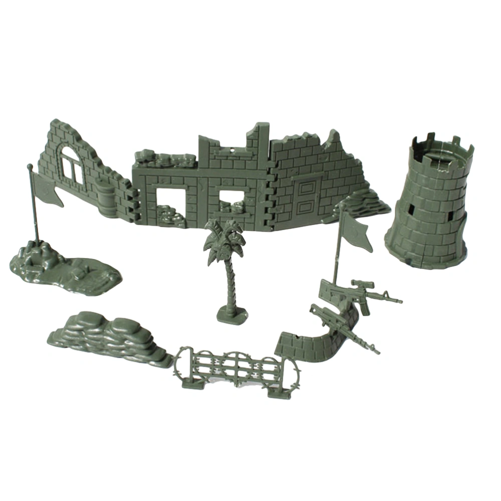 Military Fence Model Toys Set DIY Assembly Sandbag Perimeter Fence Ruins Sand Table Model (Army Green)