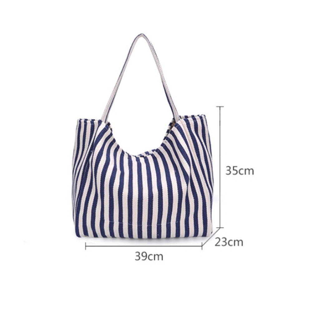 1pc Shopping Bag Portable Canvas Storage Bag Large Capacity Simple Eco-friendly for Daily Use (White + Blue)