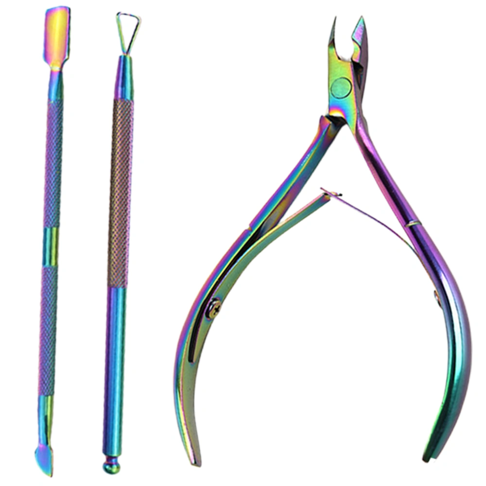 3pcs Nail Cutter Manicure Kits Cuticle Nippers Cuticle Pusher Cleaner Trimmer Cuticle Remover Tools for Manicure Pedicure (Colorful)