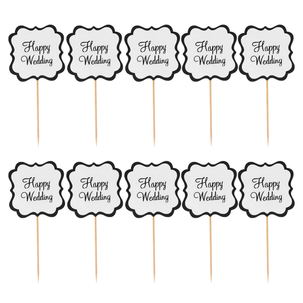 20pcs Happy Wedding Cake Toppers Unique Cupcake Ornament Picks Cake Decor Romantic Dessert Adornment for Wedding Party (Black and White)