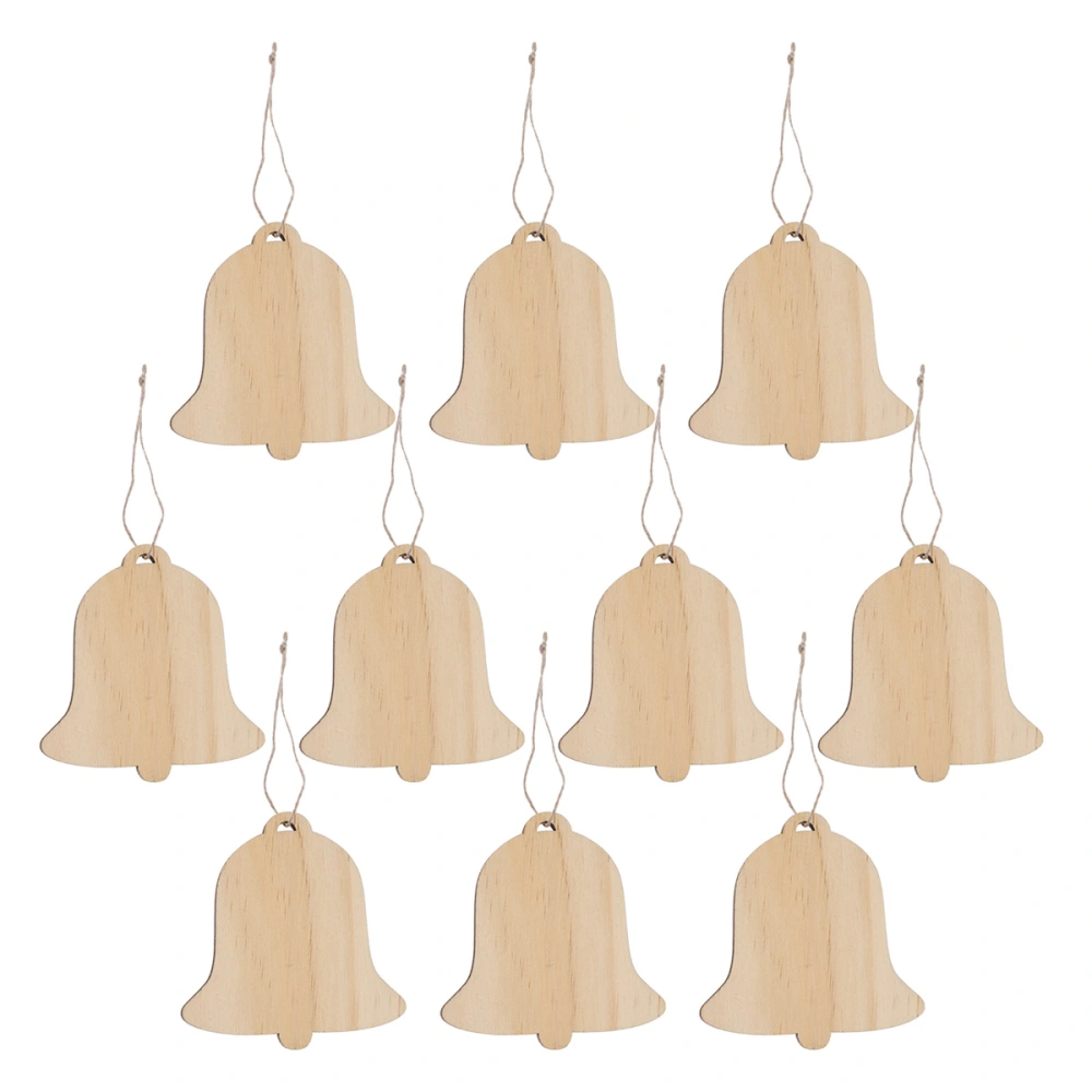 10pcs Christmas Hanging Wooden Cutouts Gift Tag Bell Shape Pendant Craft Ornament Christmas DIY Pendant Accessories Decorative Props with Hemp Rope