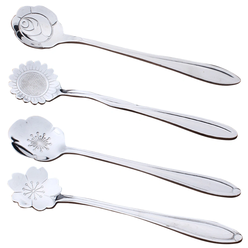 4Pcs Stainless Steel Spoon Coffee Scoop Coffee Spoon Stirer for Cafe Stirring Flower Scoop (Silver)