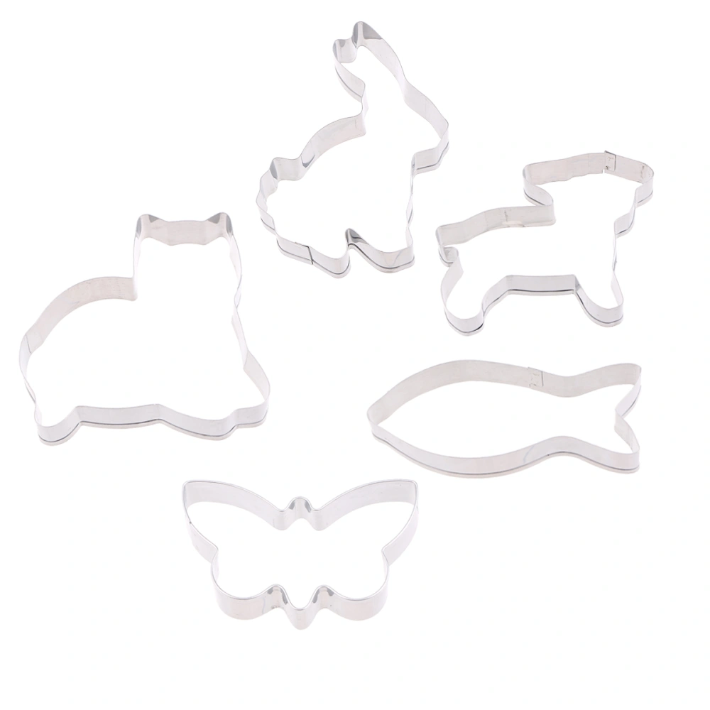 5pcs Lovely Animal Shape Cookie Cutters Stainless Steel Biscuit Mold DIY Baking Mold Kitchen Baking Tool