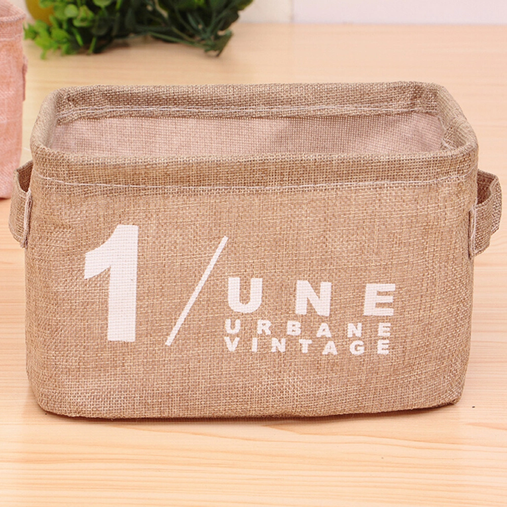 Foldable Mini Square Natural Linen & Cotton Fabric Storage Bins Storage Baskets Organizers for Shelves & Desks (Khaki)