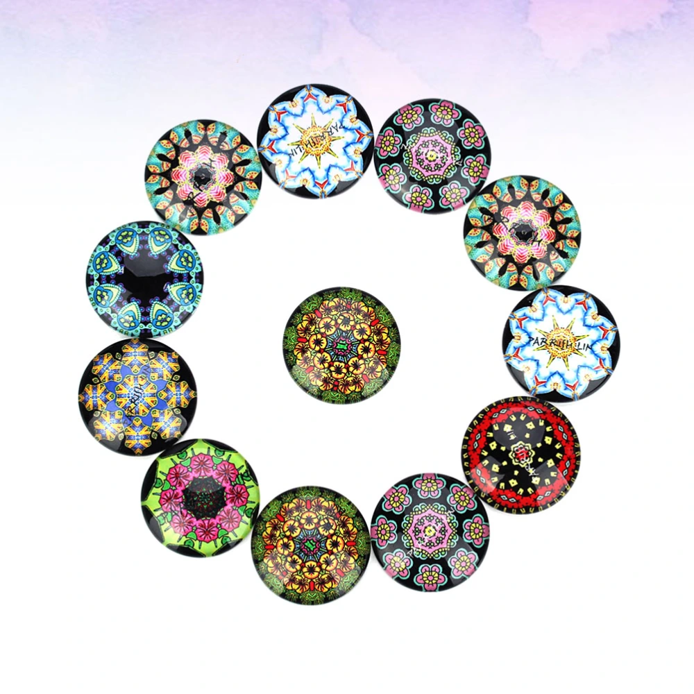 1 Set of 20pcs 20MM DIY Glass Interface Patches Printed Round Glass Patches Paster (Mixed Color)