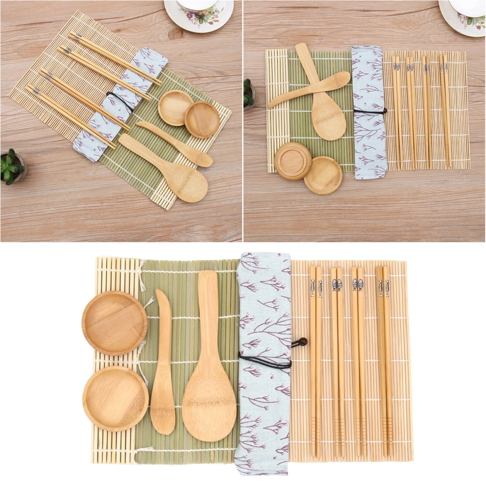 11pcs Bamboo Sushi Making Kit DIY Tools (2 Sushi Rolling Mats 4 Pairs Bamboo Chopsticks 1 Fabric Pouch 2 Sauce Dishes 1 Rice Paddle 1 Rice Spatula)