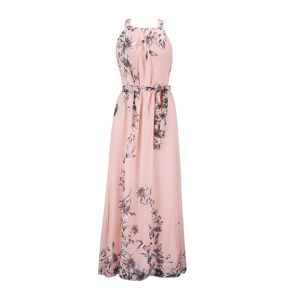 Long Bohemian Printing Chiffon Dress Summer Beach Sundress for Women - Size M (Pink)