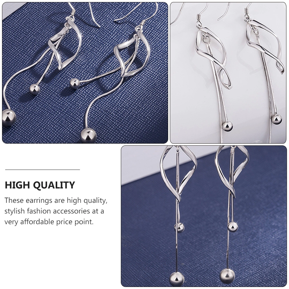 1 Pair of Diamond Shape Earrings Silver Ball Pendant Earrings Ear Decor (Silver)
