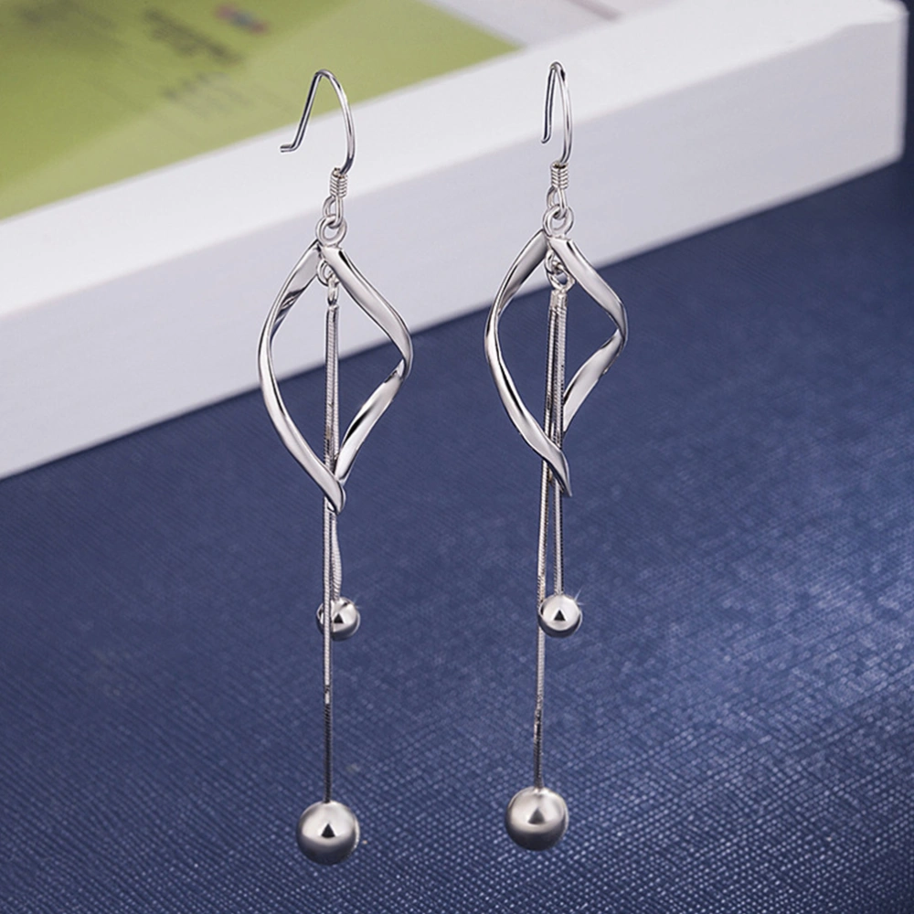 1 Pair of Diamond Shape Earrings Silver Ball Pendant Earrings Ear Decor (Silver)