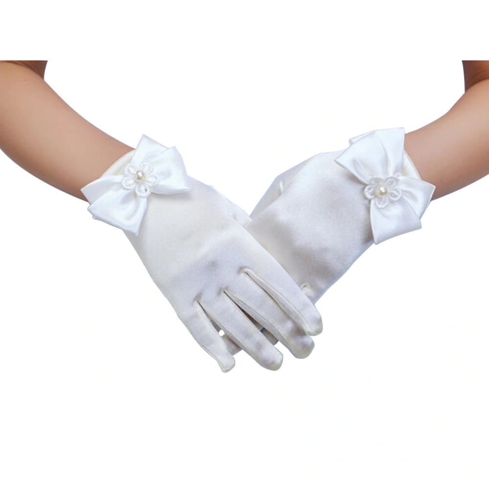 Flower Girl Gloves Lace Short Mesh Gloves for Wedding (Random White and Beige)