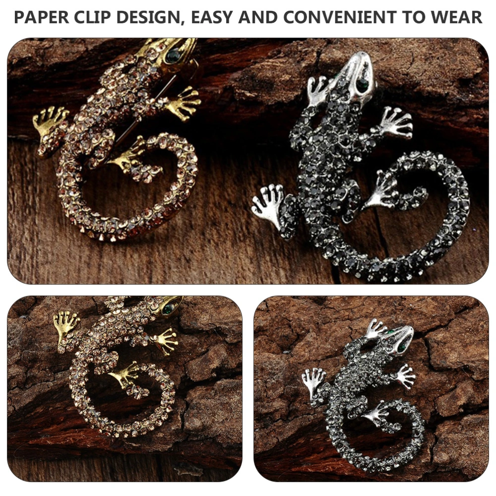 2Pcs Gecko Brooch Gecko Pattern Breast Pin Alloy Brooch Clothing Ornament